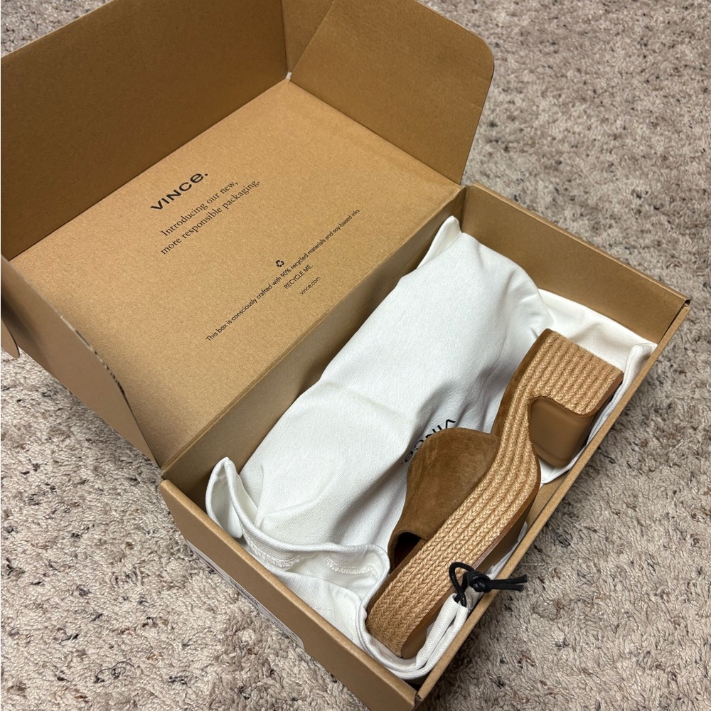 Vince Suede Slide Mule in Chestnut Brown with Natural Espadrille - Picture 14 of 16